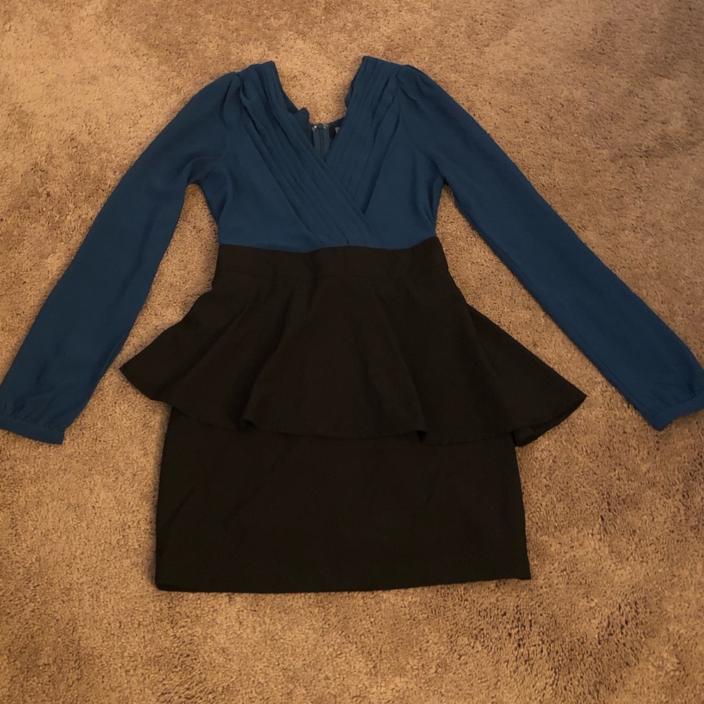 Black and blue peplum dress